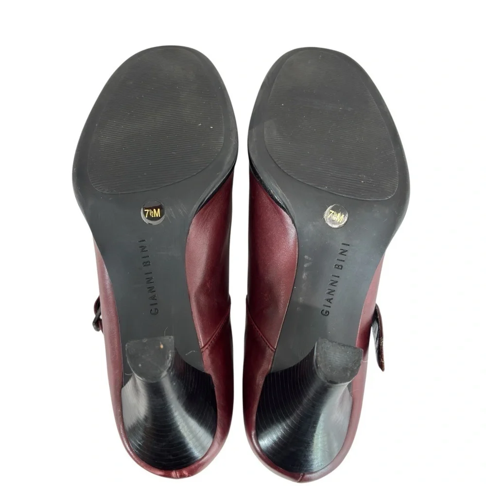 GIANNI BINI Burgundy Wine Leather Mary Jane Heels Pumps Womens Shoe Size 7.5 M